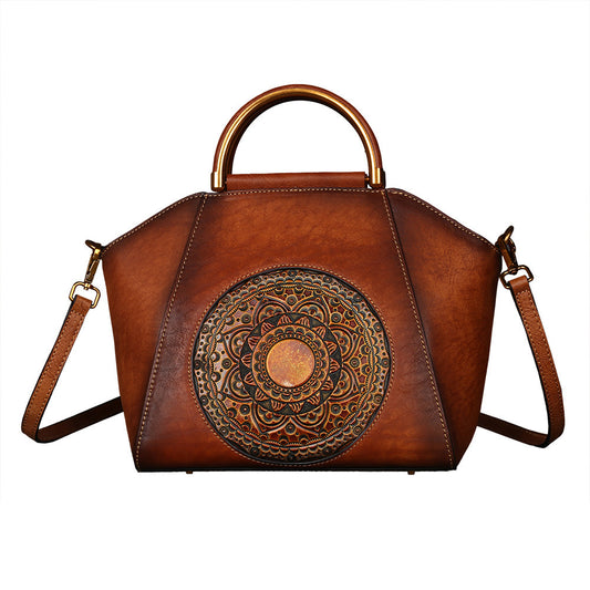 Luxury Handcrafted Totem Leather Handbag – Premium Cowhide Shell Tote for Women